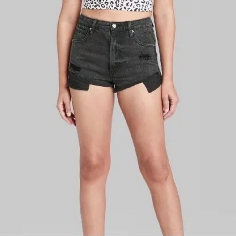 NWT Black Denim Distressed Highest Rise Cheeky Shorts Wild Fable New Mom Jeans